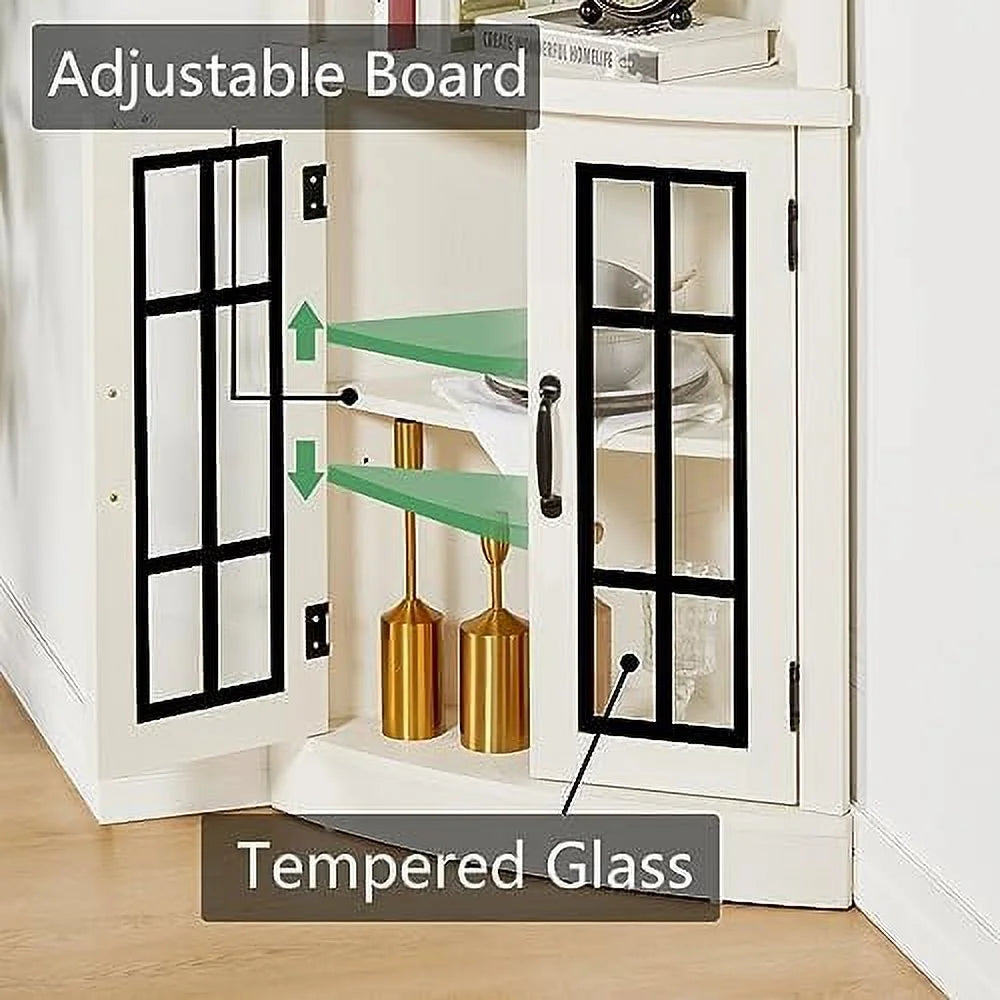 Washed Grey 5-Tier Corner Cabinet with Glass Doors Z13439