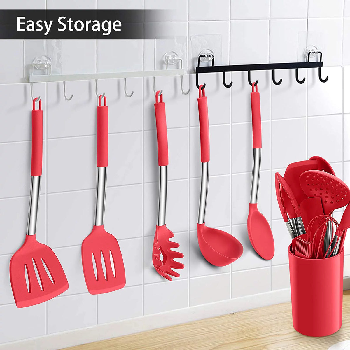 15 Pcs Silicone Non-stick Cooking Utensil Set with Stainless Steel Handle M265379
