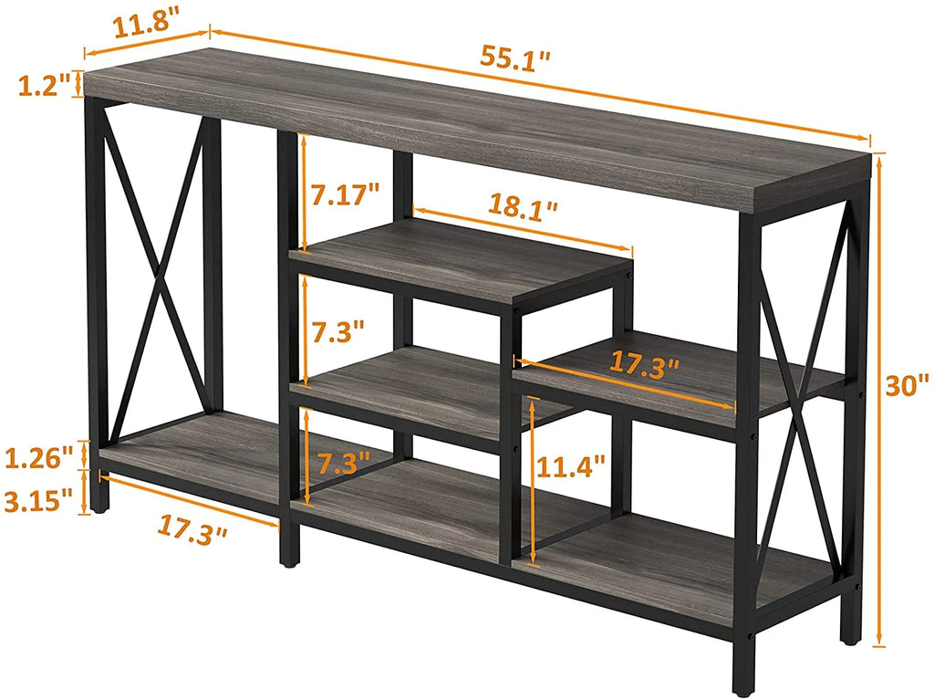 Gray 55"L Narrow Console Table with Storage Shelves A3831