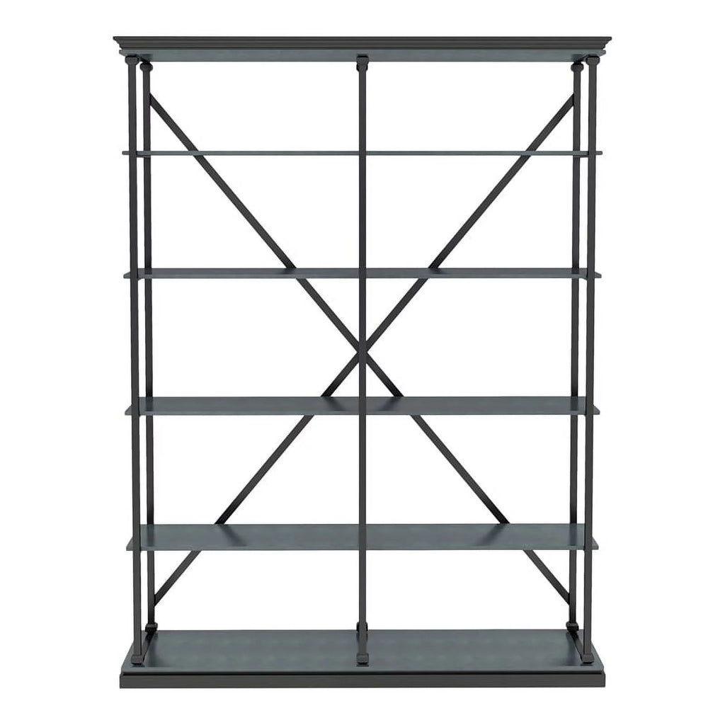 Antique Blue 58-Inch Industrial Metal Bookcase I663