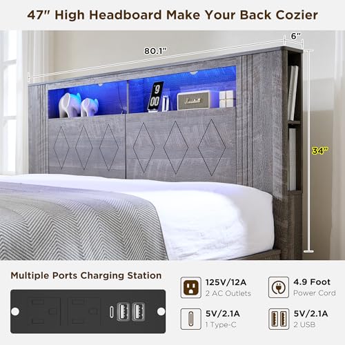 Queen Size Wood Platform Bed Frame with Storage Headboard and 4 Drawers J329293