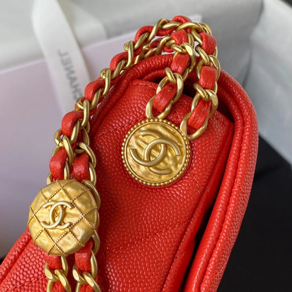 Mini Flap Bag With Top Handle Gold Hardware Red 7.9in/20cm A3303