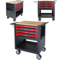 4-Tier Rolling Tool Cart with Cabinet and Wooden Top P7158