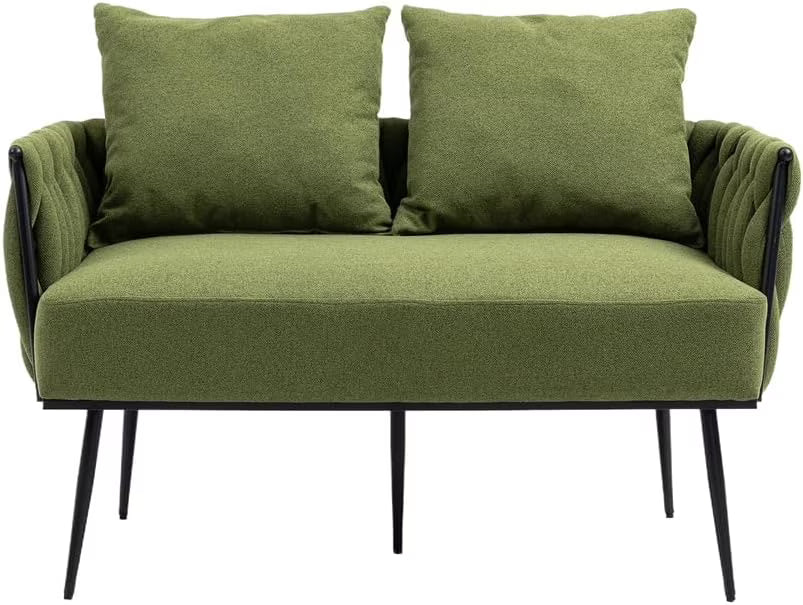 Green Velvet Tufted Armchair with Metal Legs and 2 Couch Pillows E9403