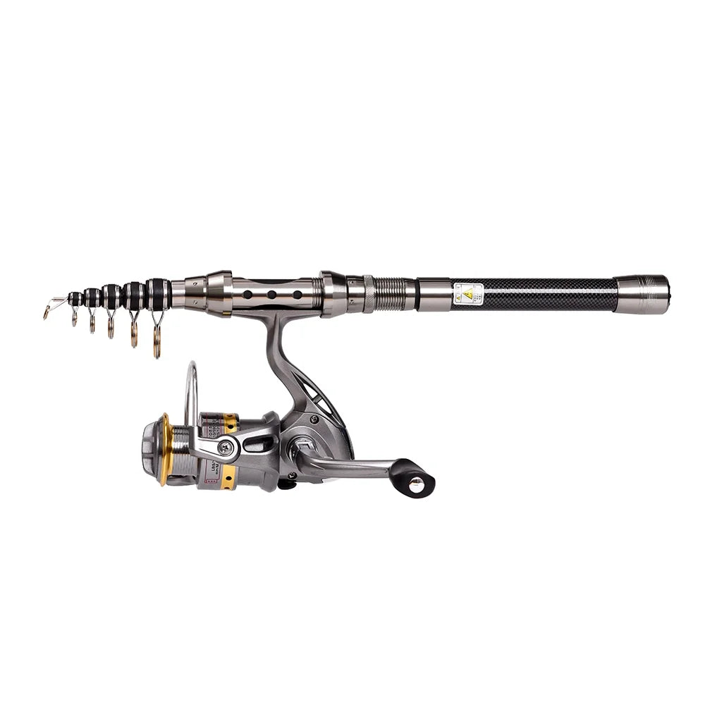 Telescopic Fishing Rod and Reel Combo Full Kit with 100M Fishing Line Lures Hooks Jig Head and Carrier Bag S421