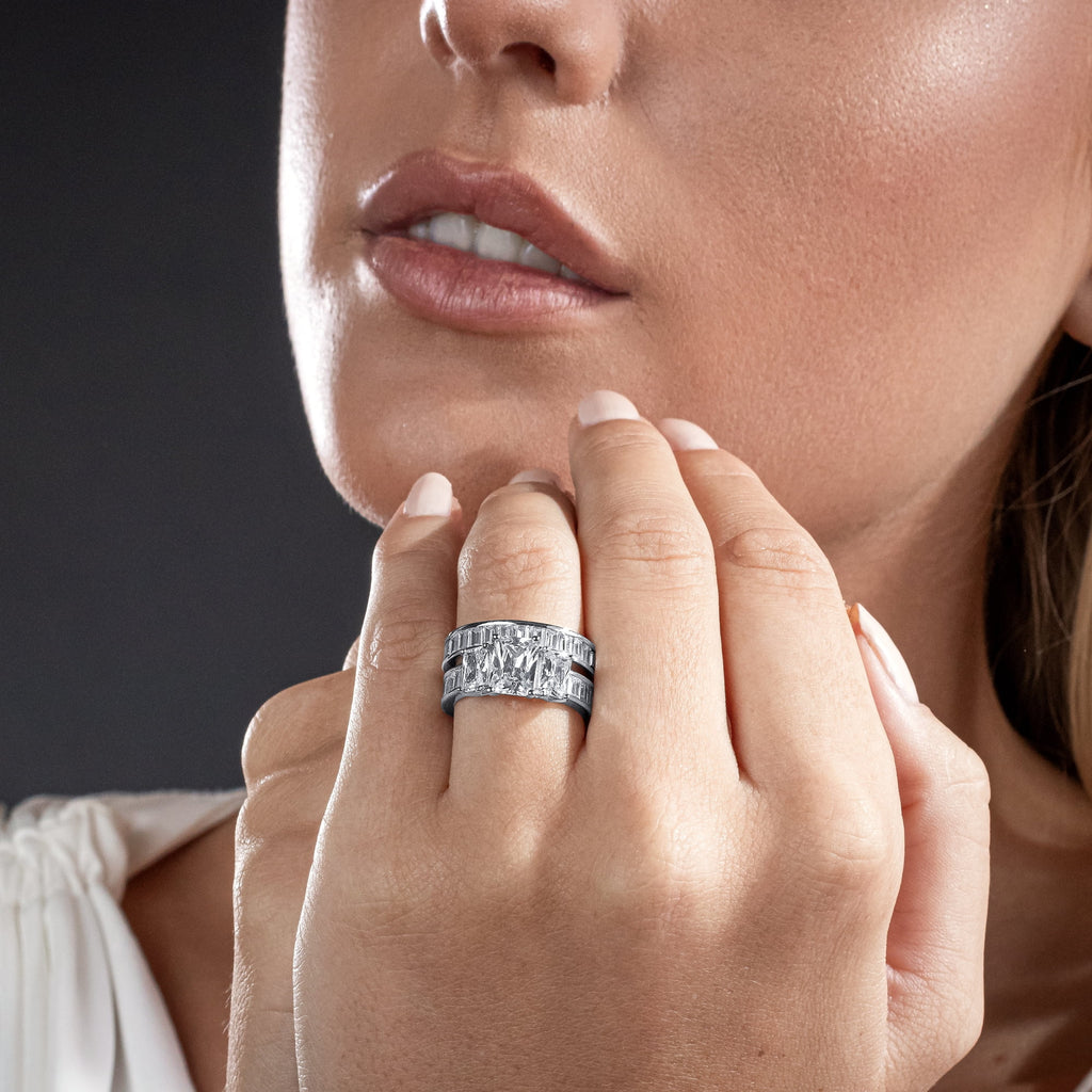 Sterling Silver Cubic Zirconia Engagement Ring Set Size 7 C140883