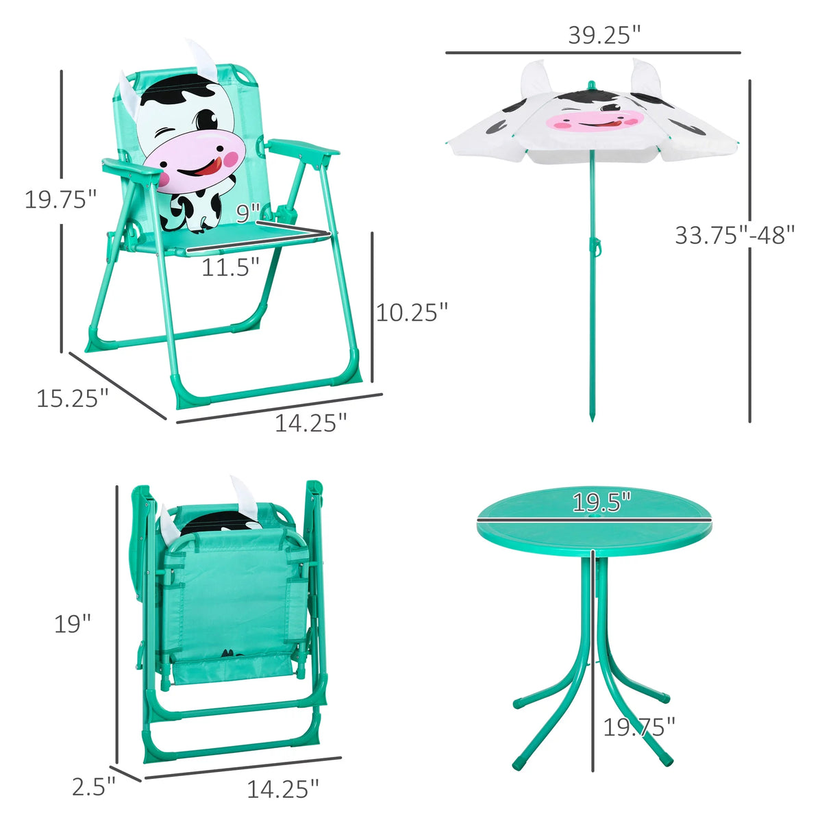 Kids Table and Chair Set with Removable Height Adjustable Umbrella Y1262