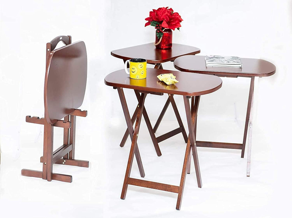 Set of 4 Dark Wooden Folding Snack Tray Tables G4684