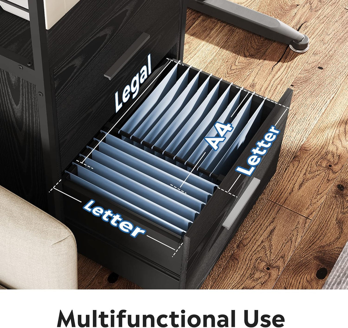 2 Drawer Black Lateral File Cabinet with Lock W7998