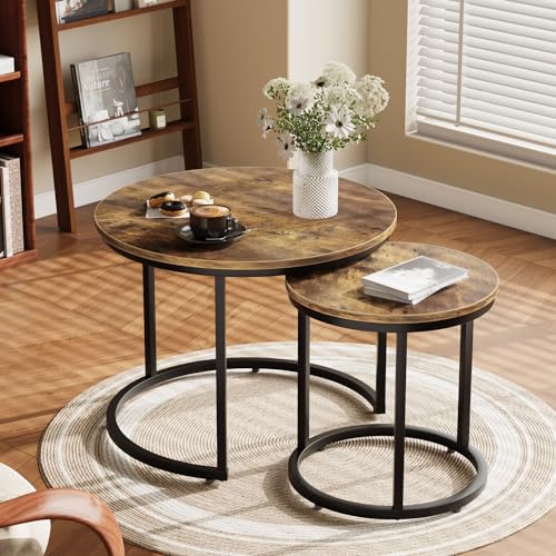 Set of 2 Round Wood Grain Coffee Table E236