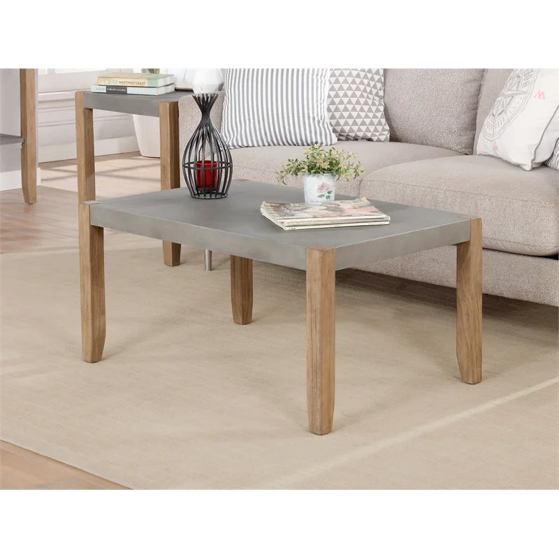 36"L Faux Concrete and Wood Coffee Table Y539