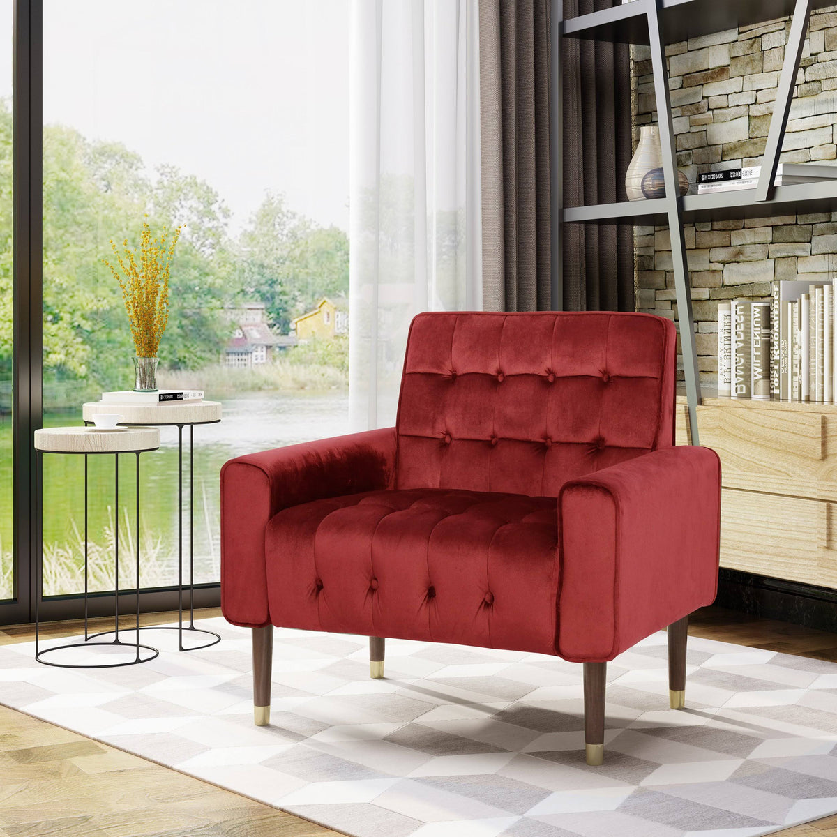 Emerald Velvet Button-Tufted Armchair S555