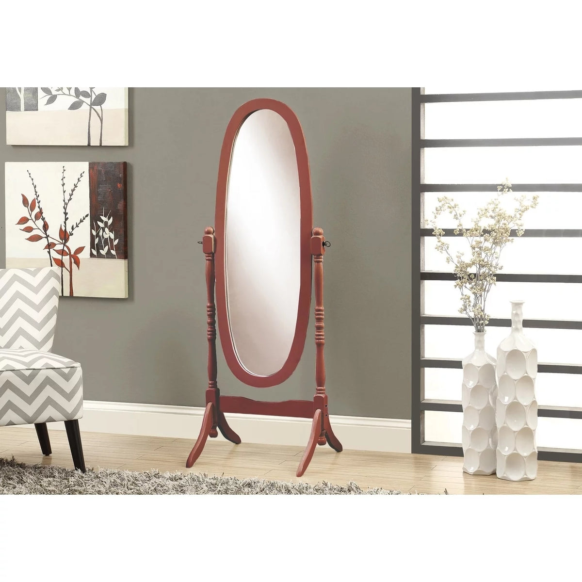 Oval Merlot Cheval Mirror with Stand K9752