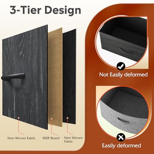 Black 6 Drawer Fabric Dresser with LED Lights and Charging Station U1558