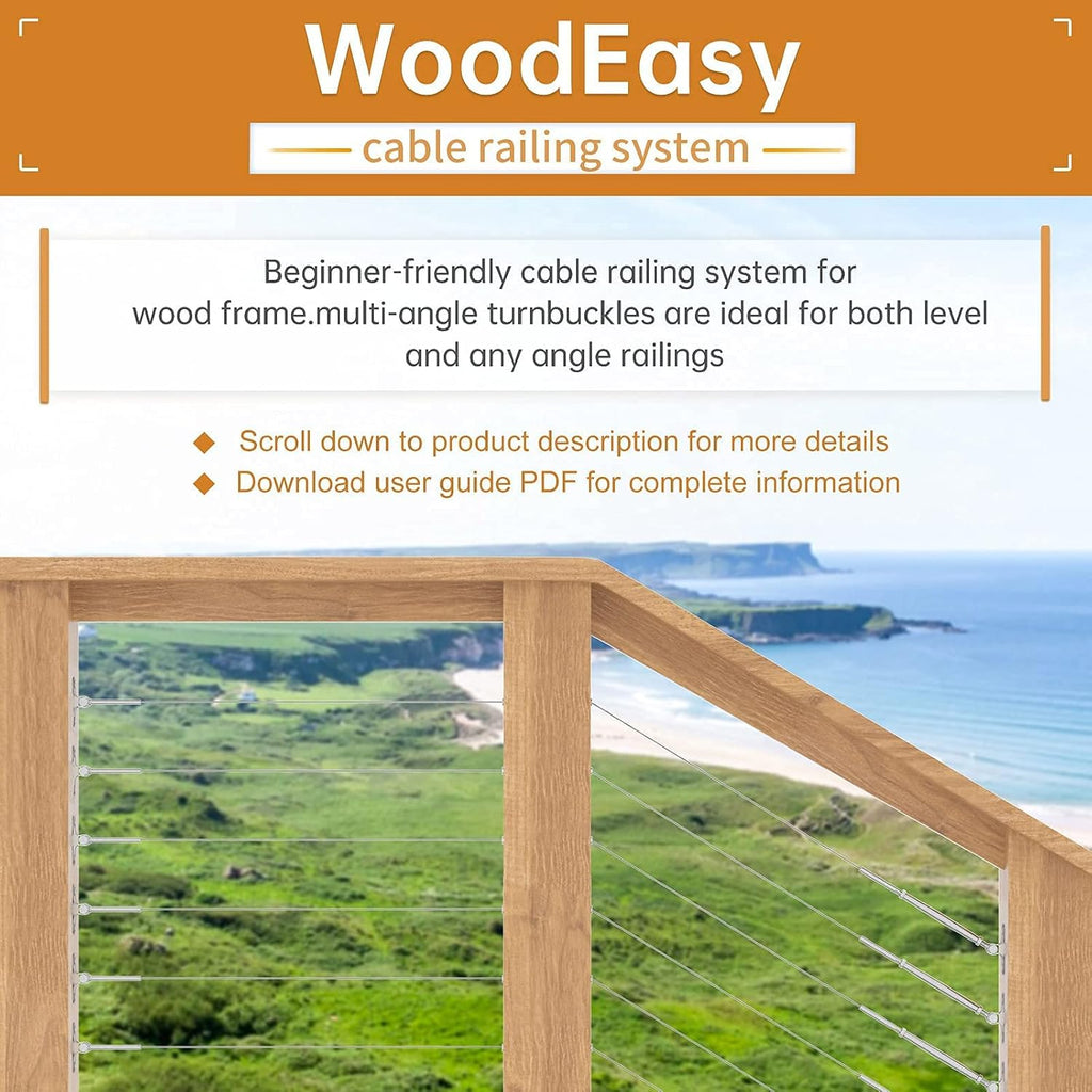 50Pack Cable Railing Kit Adjustable Angled Protector Sleeve for 1/8" Wire Rope Wood Posts Compatible 10 30 40 Degree Beveled Grommet Protective T316 Stainless Steel CR68,CP1 Pack of 2 K3162