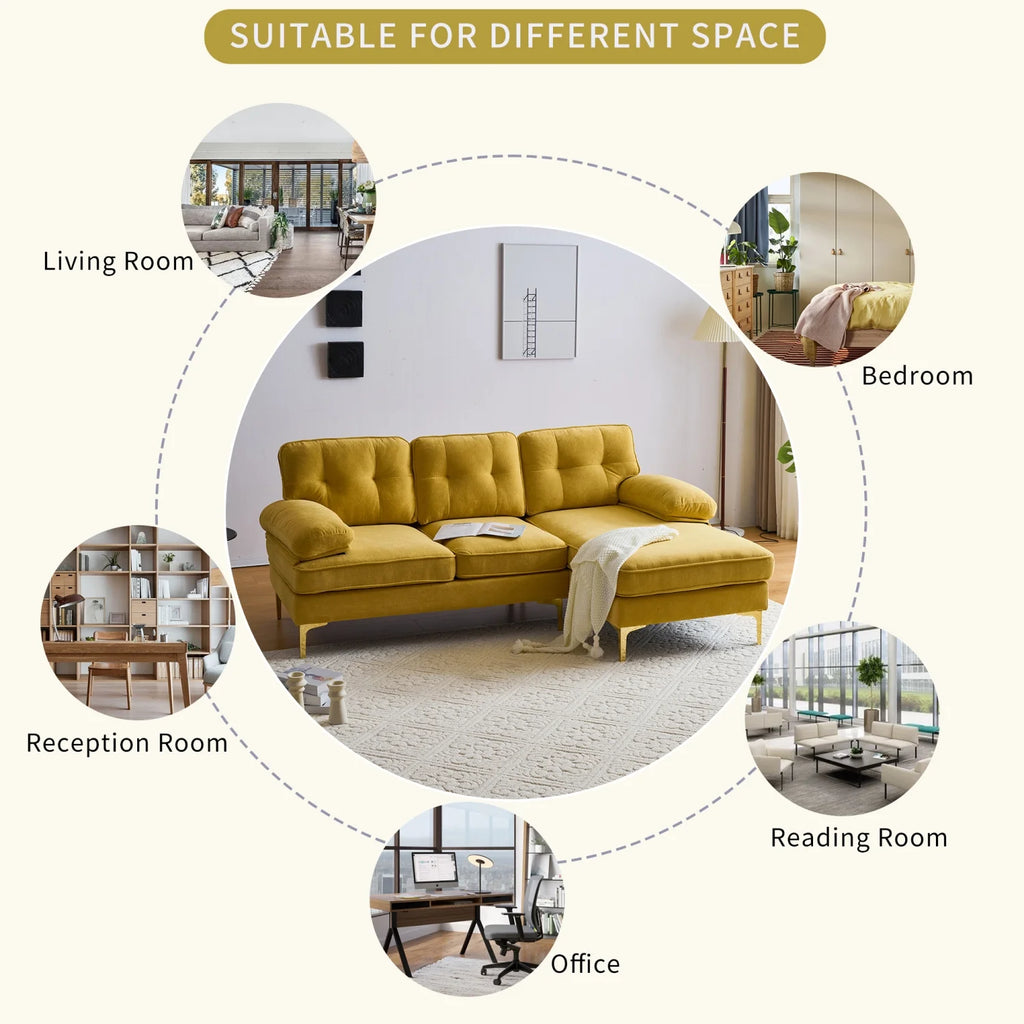 Yellow Velvet 3 Seater Sectional Sofa with Chaise E91262