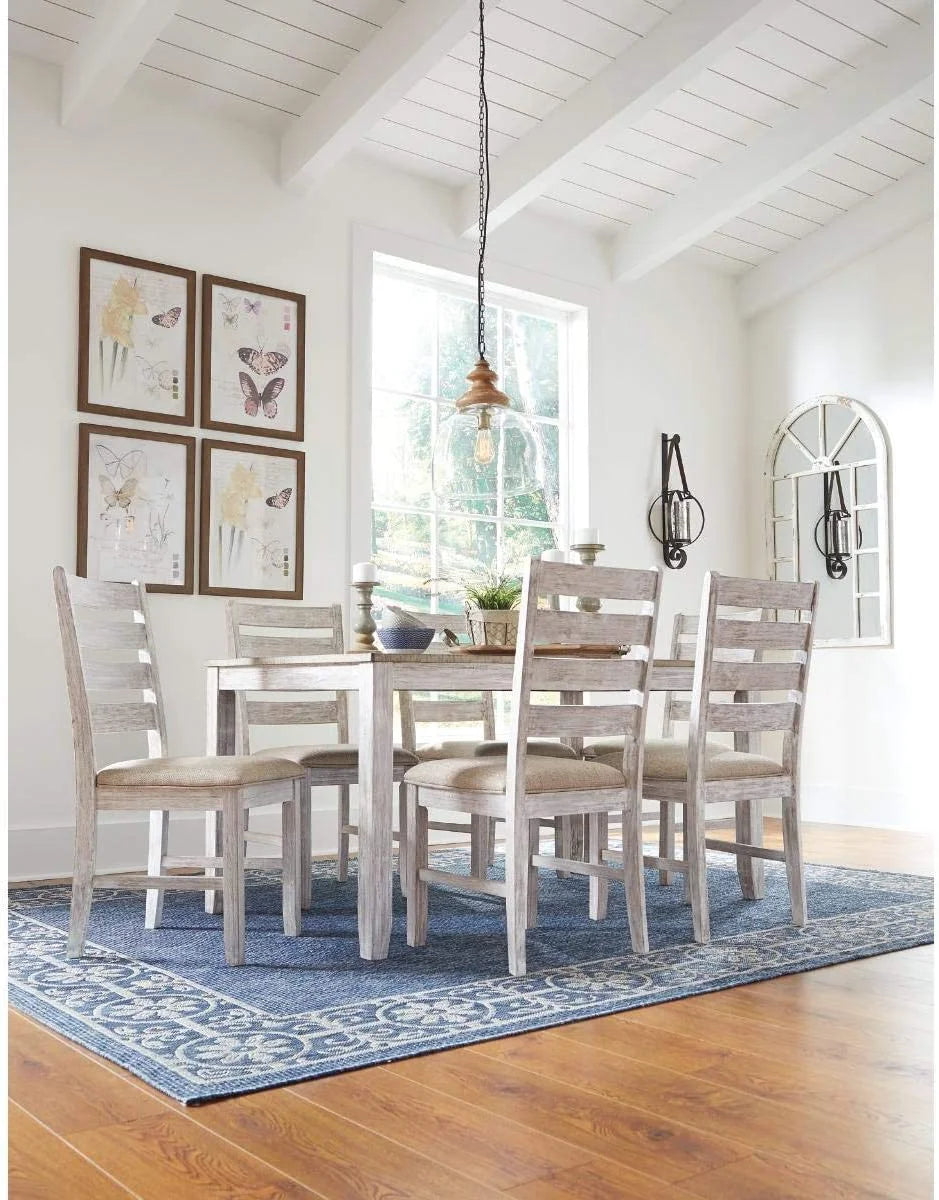 7 Piece Dining Set in White and Light Brown Z695994