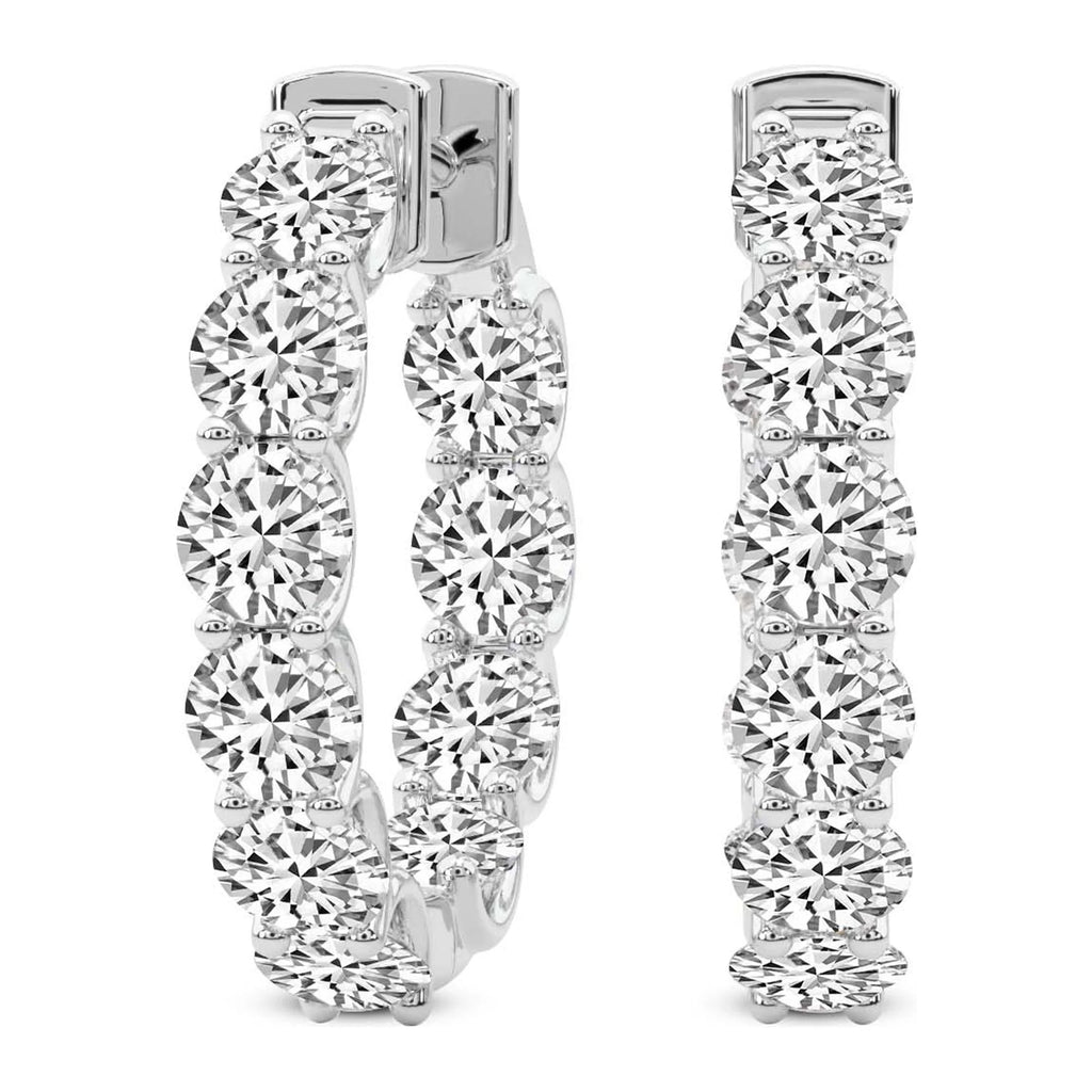 Lab Grown 2 Carat Round Shape Hoop Earrings 14K White Gold J6629