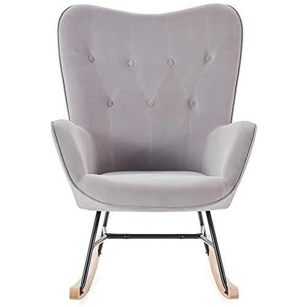 Gray Velvet Upholstered Rocking Chair V24475