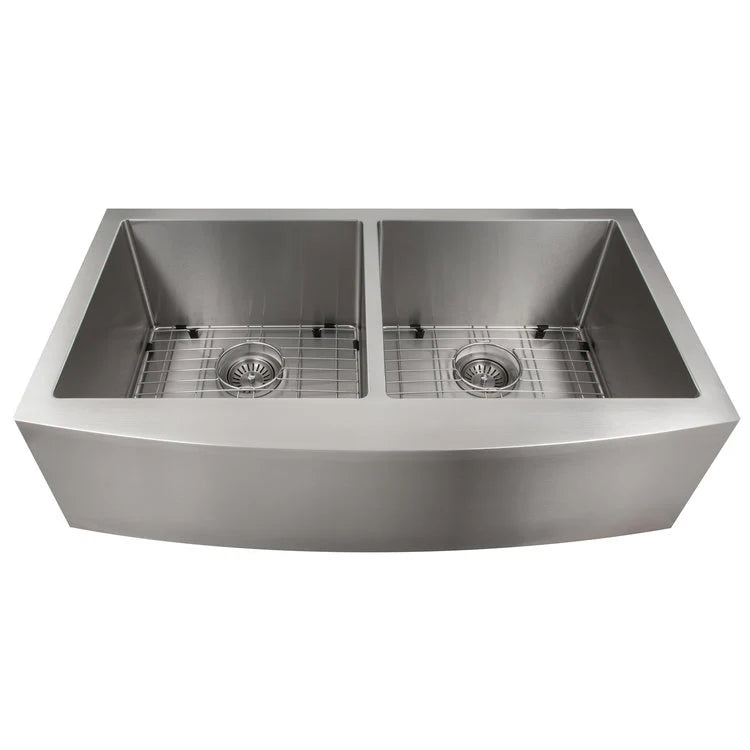 36 in. Stainless Steel Farmhouse Double Bowl Kitchen Sink with Bottom Grid C963