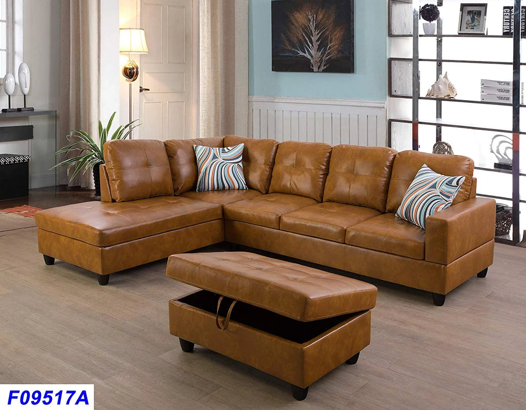 Left Facing 3PC Faux Leather Sectional Sofa Set K2090