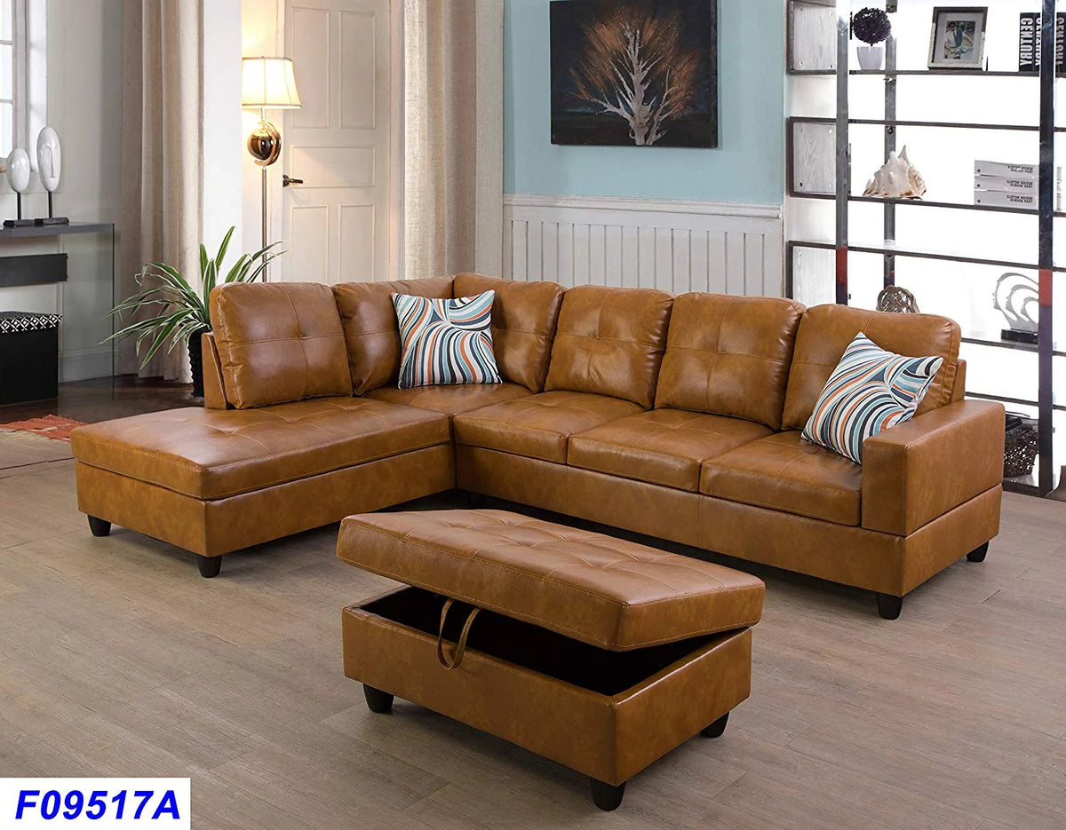 Left Facing 3PC Faux Leather Sectional Sofa Set K2090