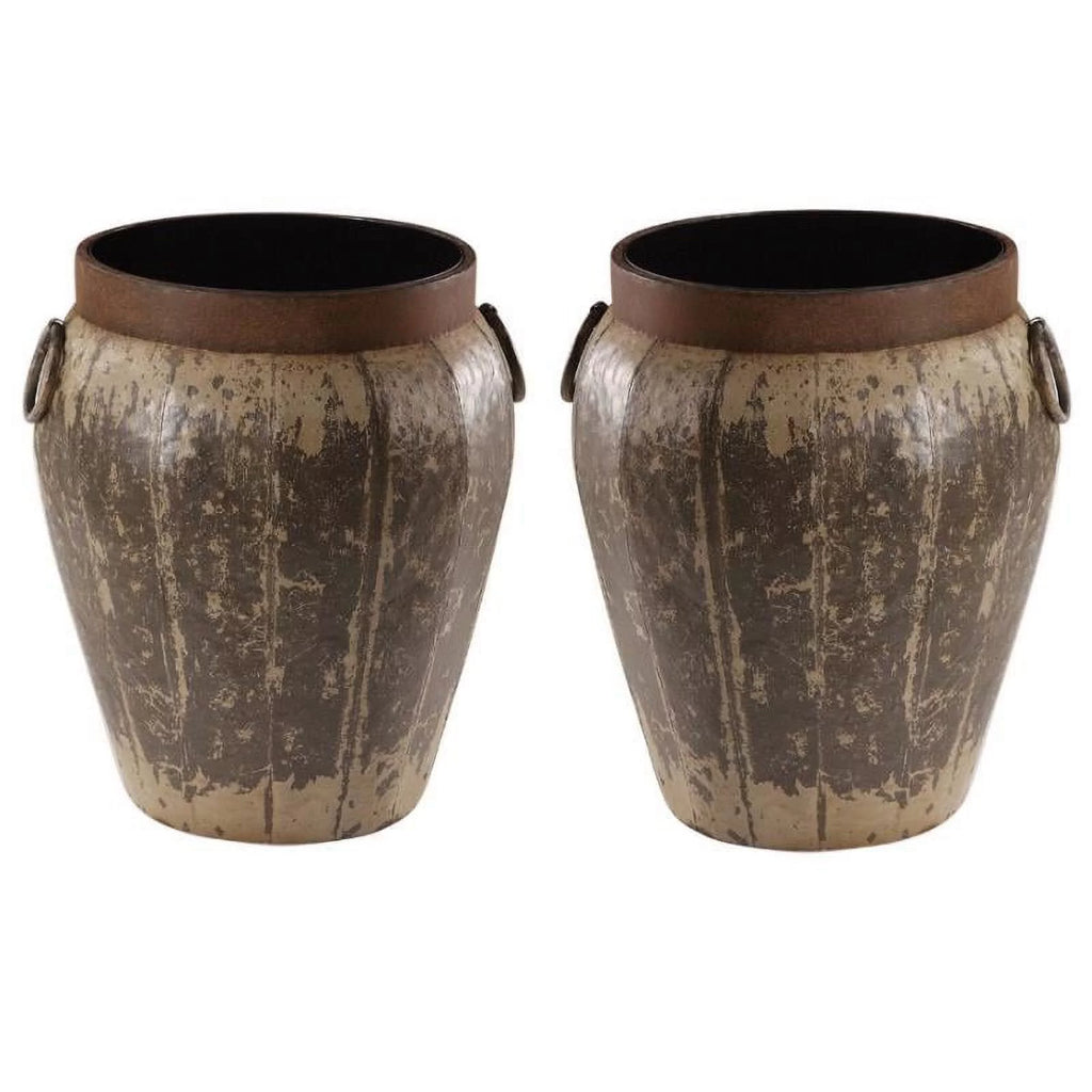 Glass Top Metal Drum End Table Set of 2 Q7306