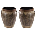 Glass Top Metal Drum End Table Set of 2 Q7306
