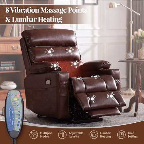 Brown Dual Motor Power Lift Recliner Chair with Heat & Massage H7113