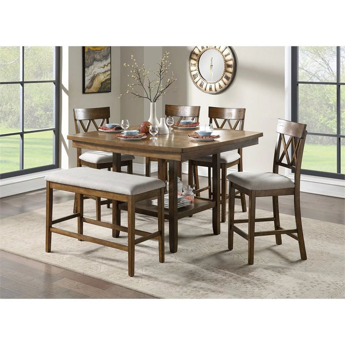 Oak Wood Crossback Counter Height Dining Chair Set of 2 I867321