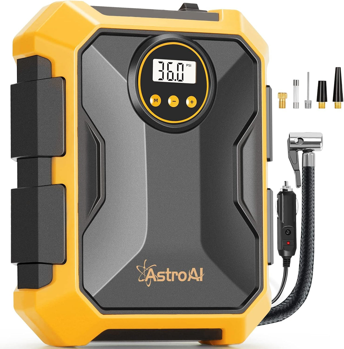 Yellow 12V DC Portable Air Compressor Tire Inflator 100PSI with LED Light, Pack of 2 I5743