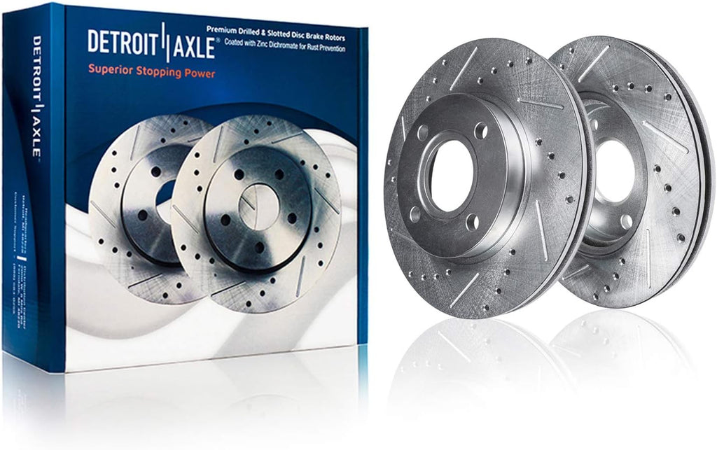 Front Drilled & Slotted Rotors Brake Calipers Ceramic Brake Pads 8pc Set X82469