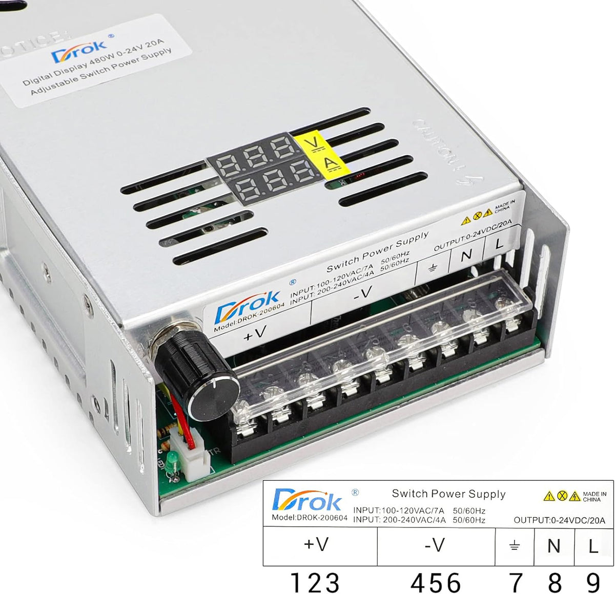 24V 20A 480W Buck Converter Dual Display Variable Adjustable Regulated Switching Voltage Transformer X169988