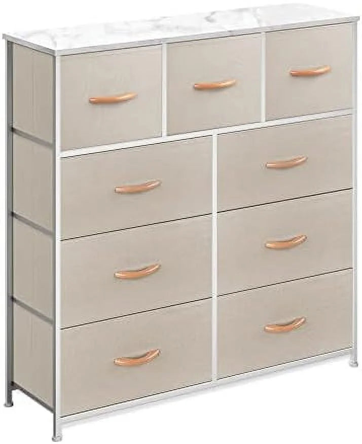 Black 9 Drawer Fabric Dresser with Steel Frame E398