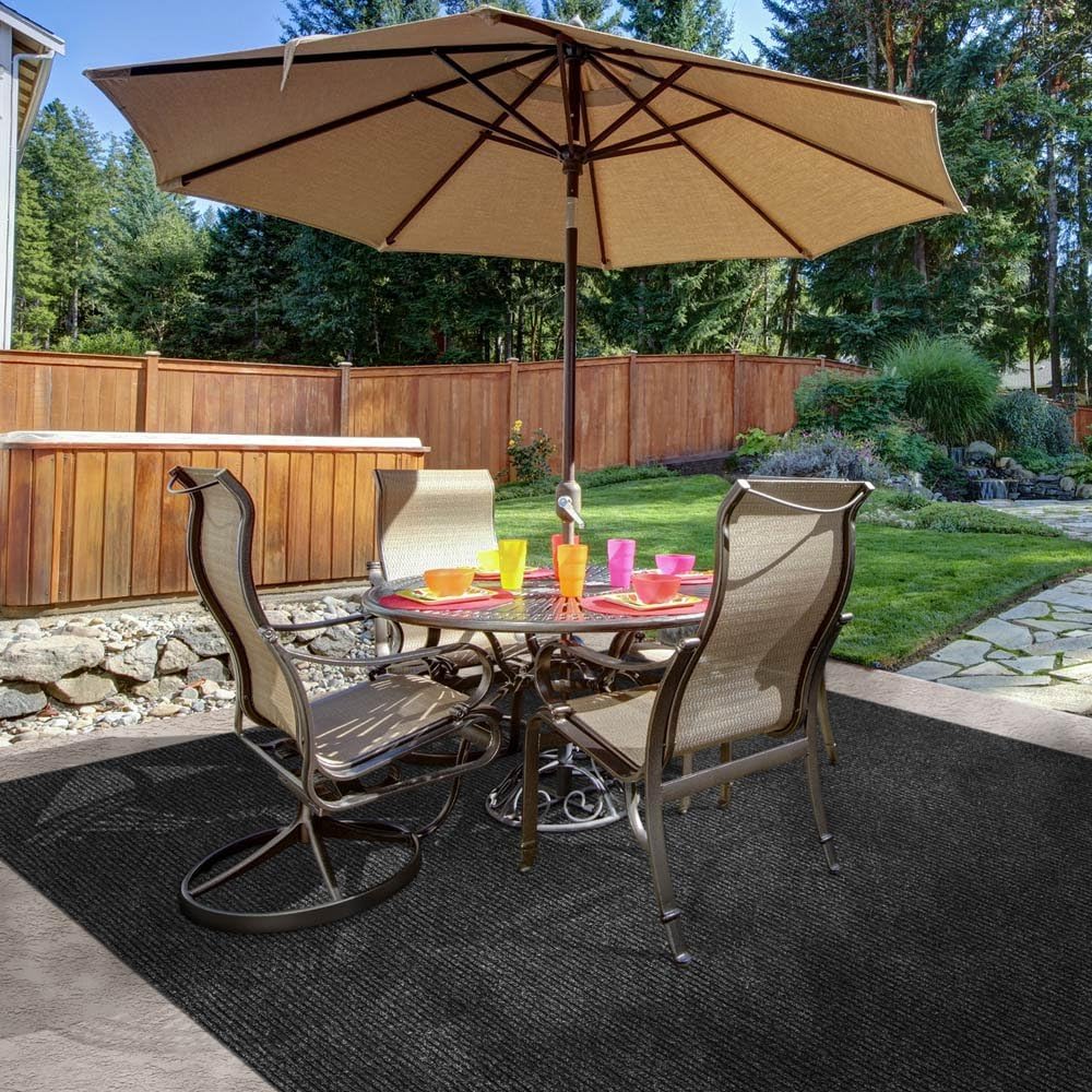 Charcoal Black Ribbed Indoor Outdoor Carpet with Rubber Backing 6 Feet X 15 Feet I62434