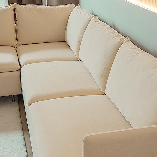 90.9 in L-Shaped Cotton Linen 3-Seater Modular Sofa with 3 Throw Pillows J509
