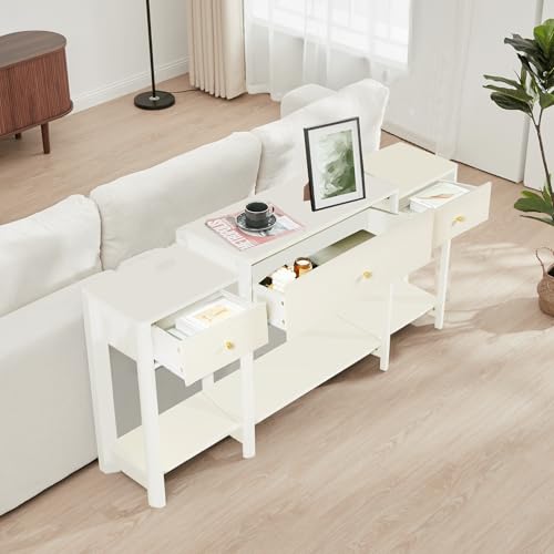 63" Console Table with Drawer, Marble Texture Top Sideboard with Open Bottom Shelf J637774