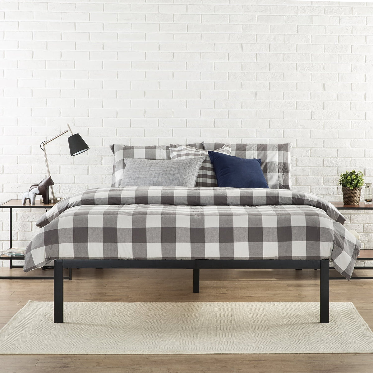 Queen Metal Bed Frame with Wooden Slat Support T3863