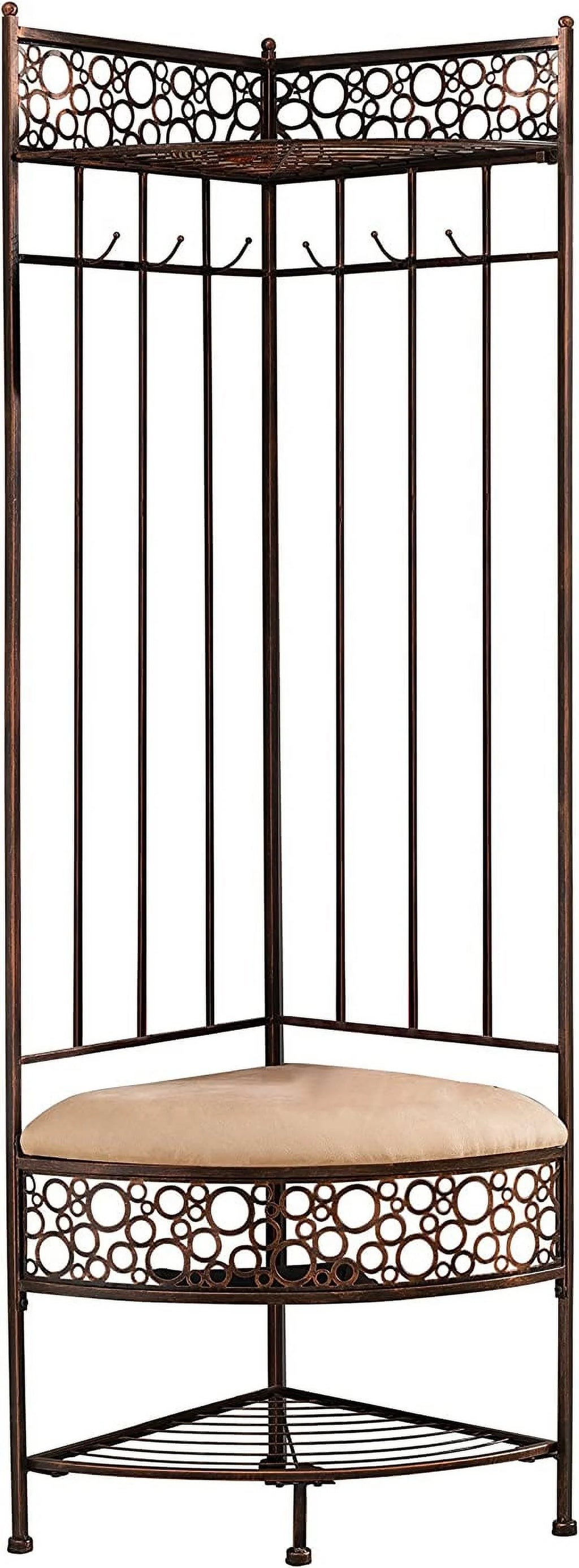 Brushed Copper Metal Storage Bench with Coat Rack L8860