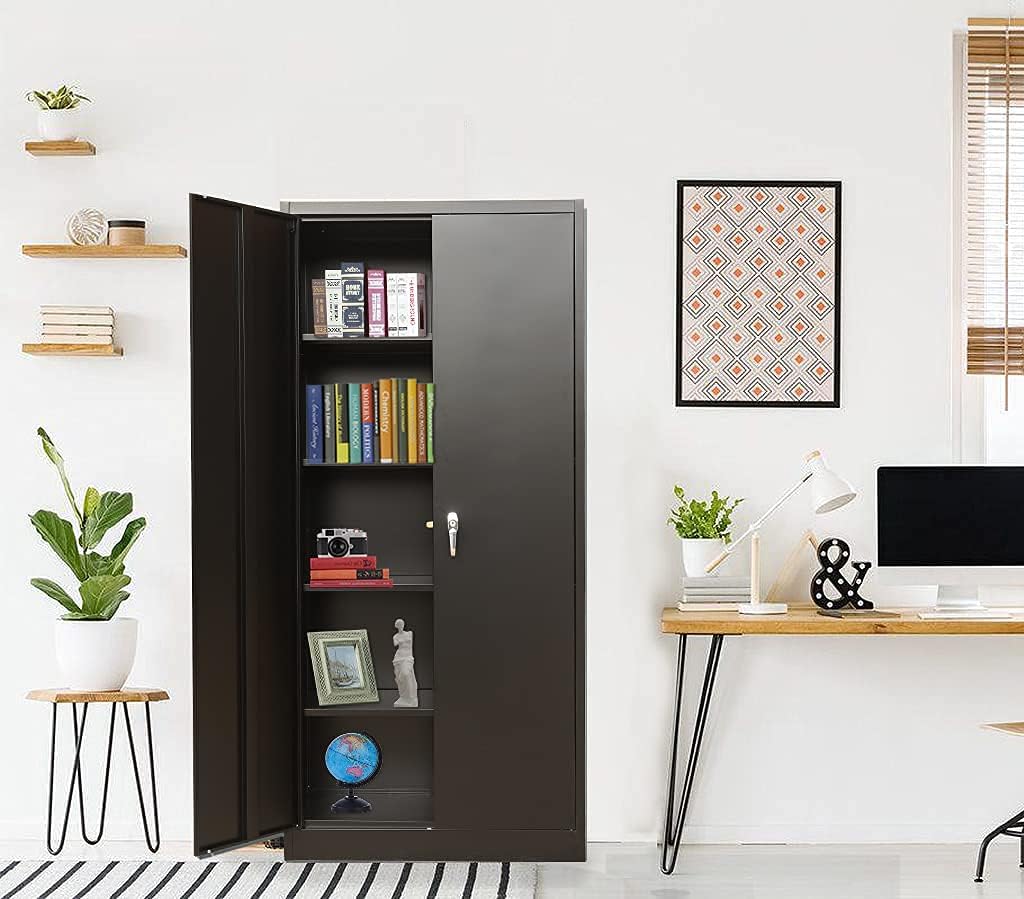 Lockable Steel Storage Cabinet with 2 Doors and 4 Shelves D7007