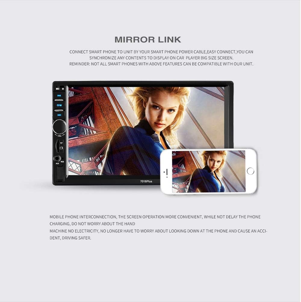 7'' Double Din Car Stereo Bluetooth Radio Receiver Touch Screen MP3/USB/SD FM Audio T485375