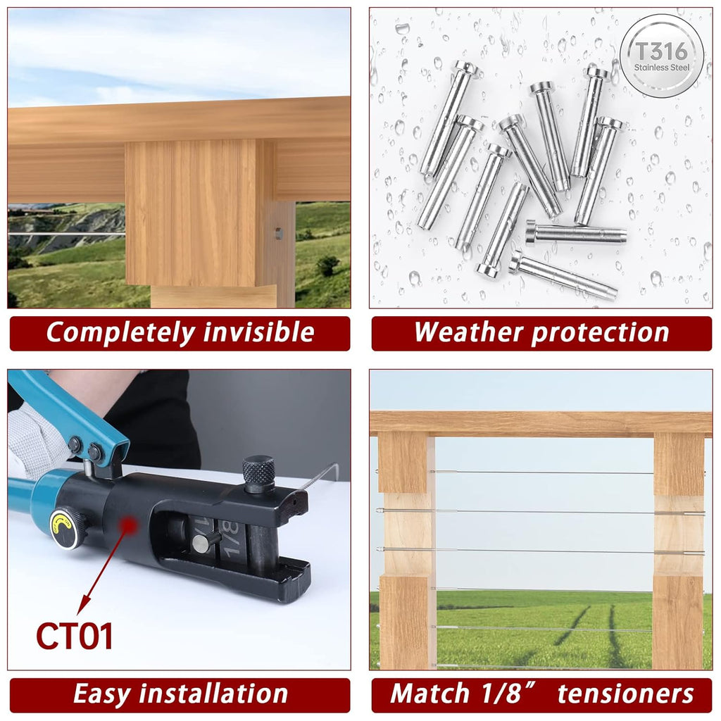 40Pack 1/8 Stemball Swage Dead End Invisible Cable Railing Kit Hardware Terminal End Fitting T316 Stainless Steel S3998