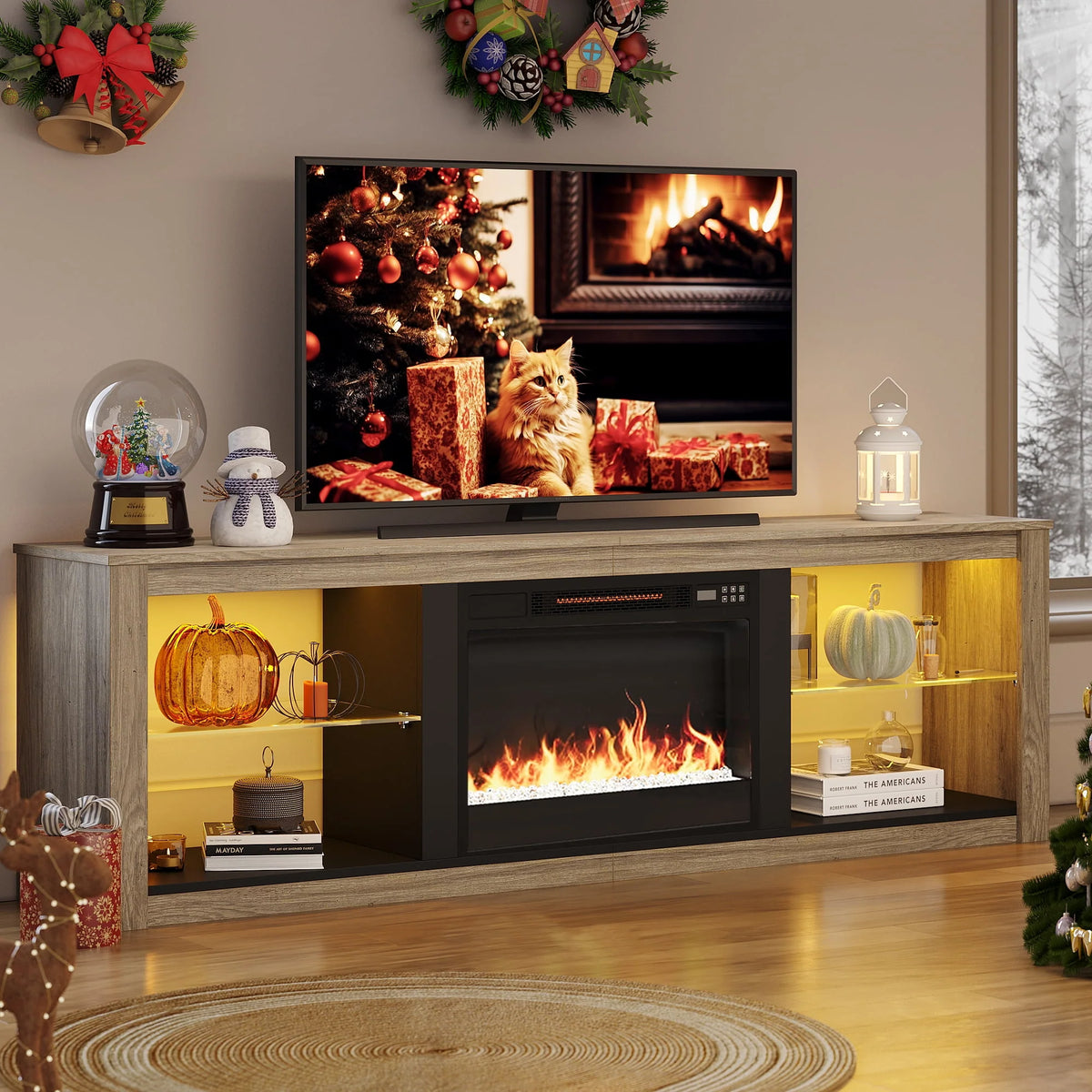 Black Electric Fireplace TV Stand K821