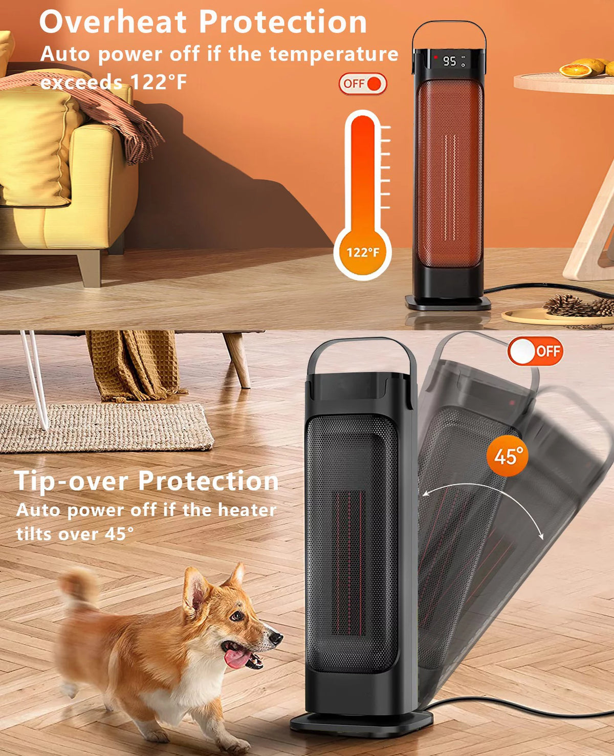 Electric Space Heater Indoor PTC Ceramic Heater with Thermostat Remote 90° Oscillating 1500W T925939