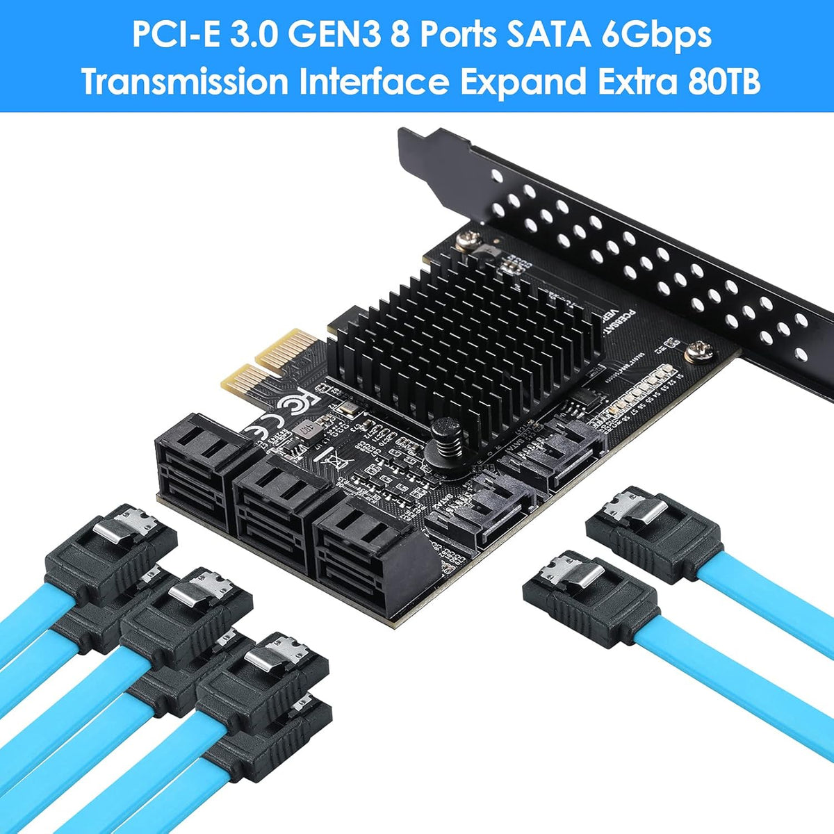 PCIe SATA Card 8 Ports with 8 SATA Cables and Low Profile Bracket I322