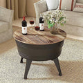 Galvanized Rustic Round Metal End Tables with Wood Lid W96881