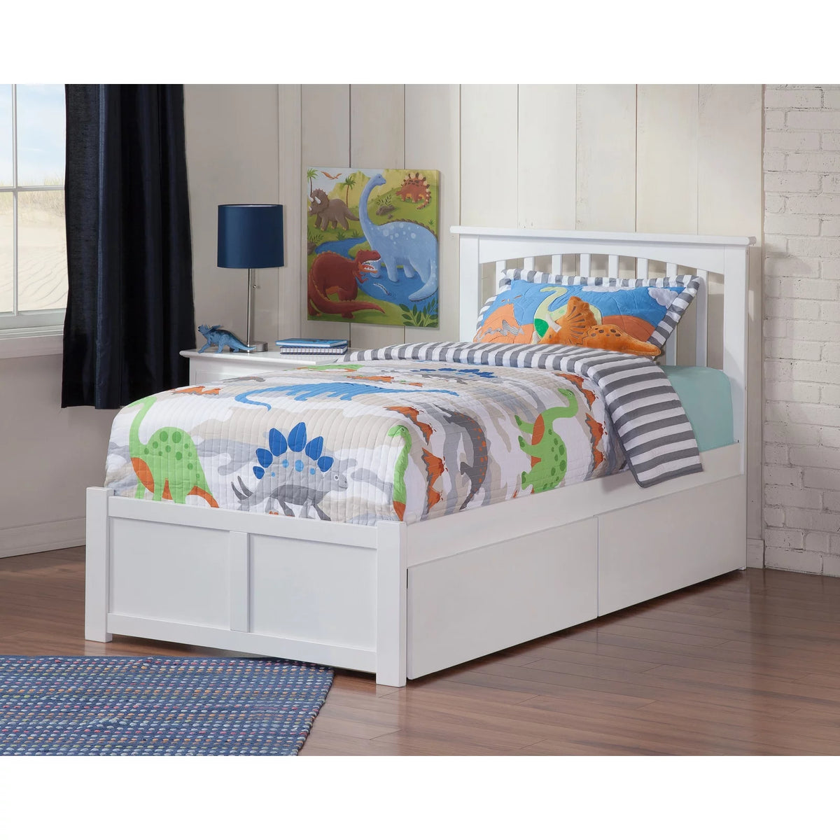 Twin Platform Bed with Footboard and 2 Drawers in White B5403