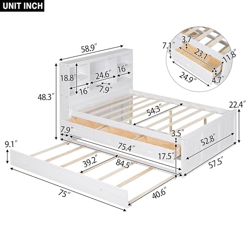 Grey Full Size Platform Bed with 6 Drawers and Storage Headboard D6307