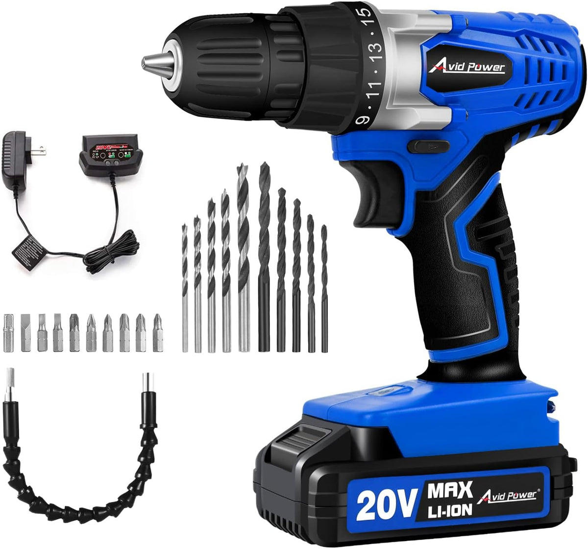 20V MAX Cordless Drill Set with Battery and Charger, 3/8 inches Keyless Chuck, 22pcs Drill Bits, Pack of 2 L4208
