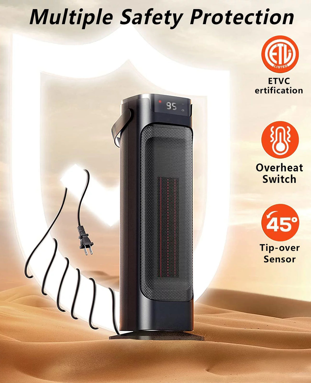 Electric Space Heater Indoor PTC Ceramic Heater with Thermostat Remote 90° Oscillating 1500W T925939